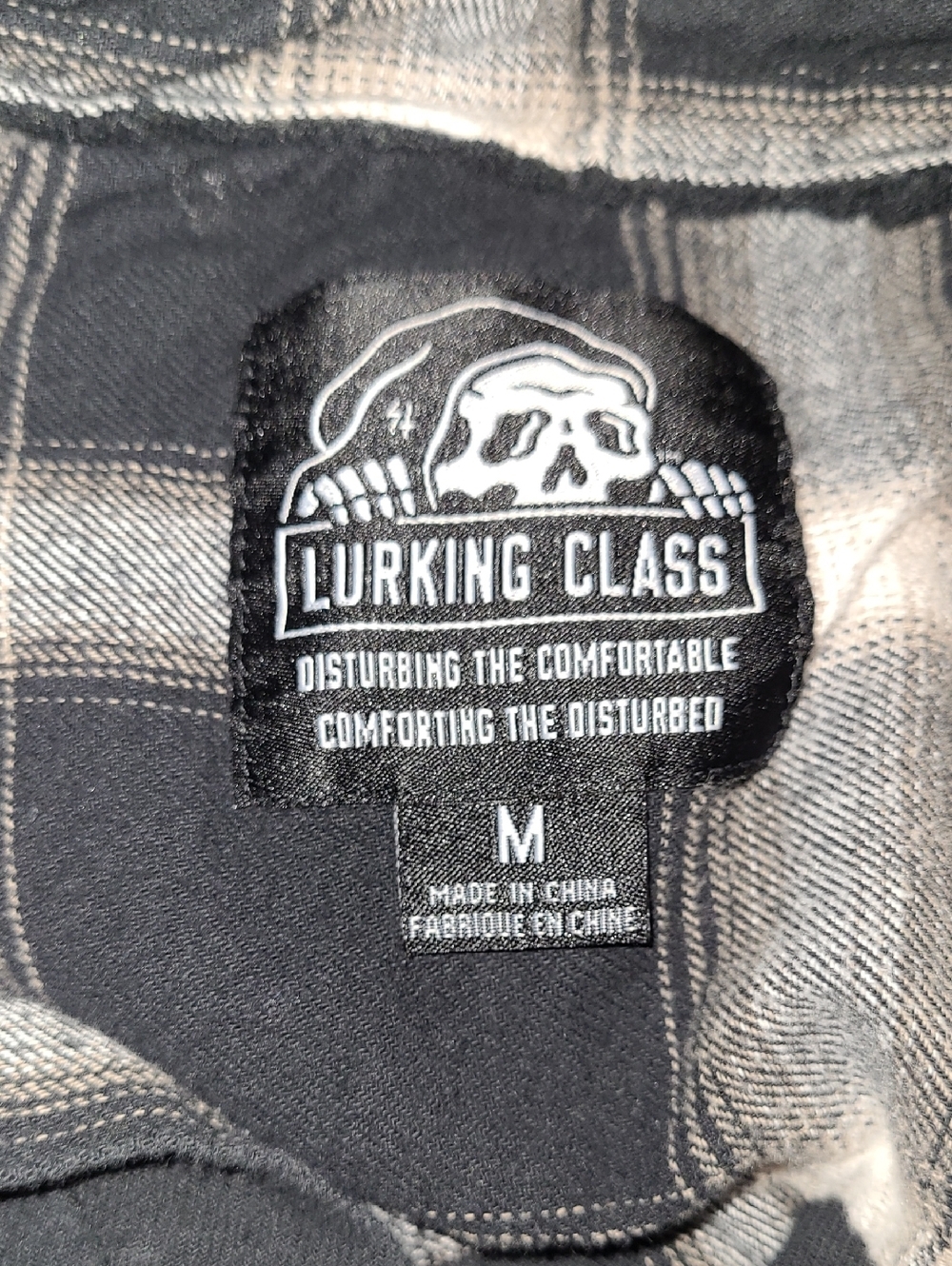 Lurking Class Plaid Flannel Hoodie Button Front Size M Black Street Grunge Skate - Picture 8 of 12